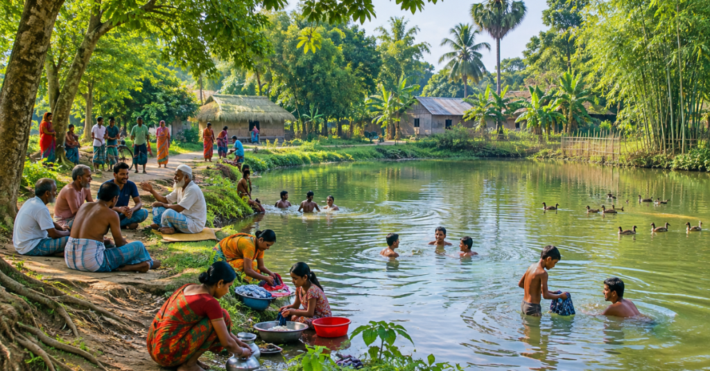 🌿 গ্রামবাংলার যৌথ পুকুর—এক পাড়ে কত গল্প, কত সম্পর্ক! 💚